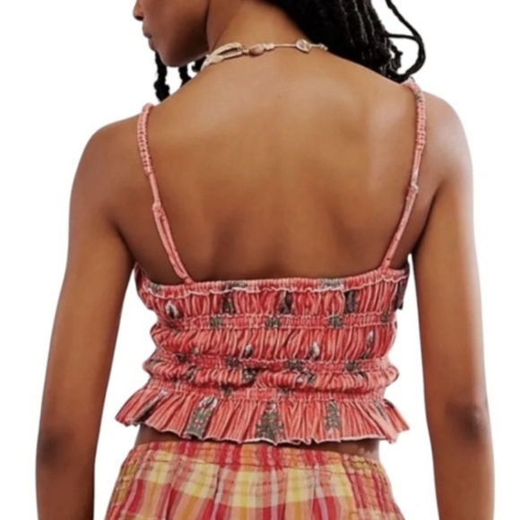 Free People NWOT Shirred Tank in Bright Coral sz LRG​​ - Picture 6 of 7
